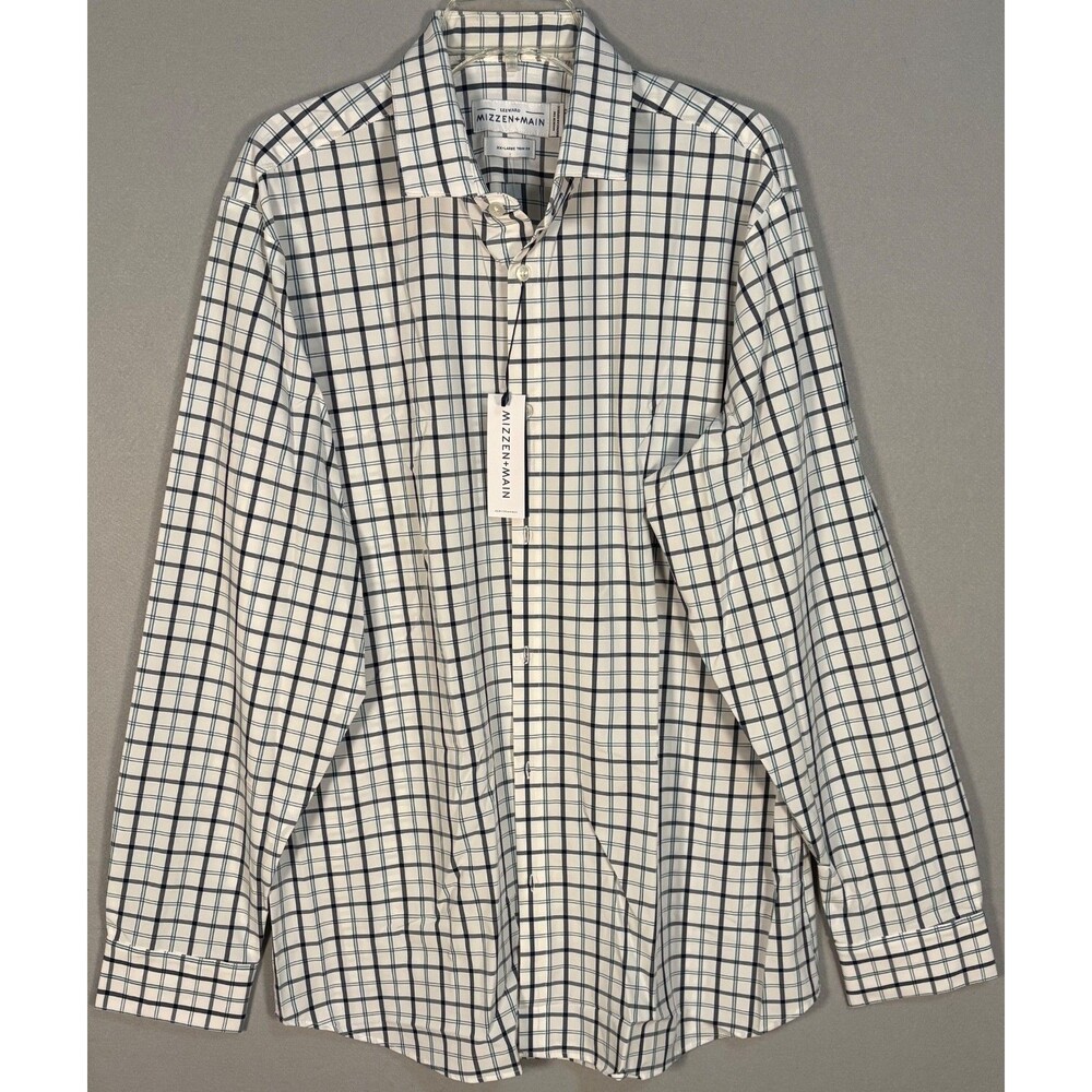 NWT Mizzen+Main Leeward Shirt Mens XXL Trim Fit White Plaid Performance